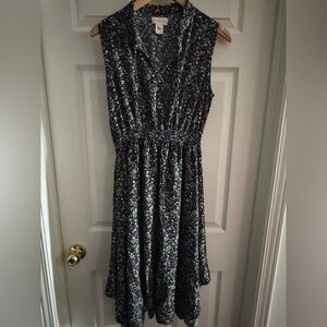 Apricot Floral Tie Neck Midi Dress, size 10